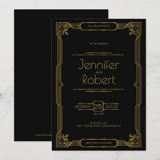 Invitación de marco boda de estilo Art Deco Gold