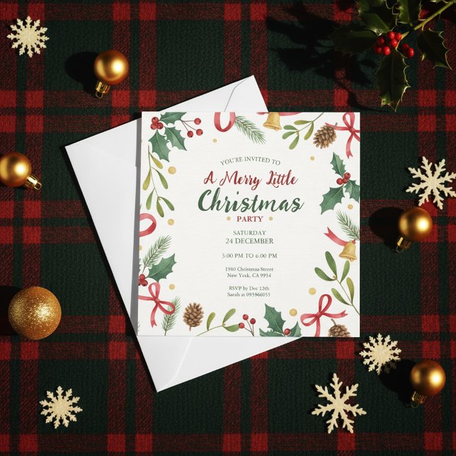 Invitación de marco de corona de Navidad botánica (Fresh Christmas Design, Simple Holiday Card)