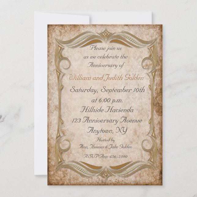 Invitación de marco de desplazamiento dorado (Anverso)