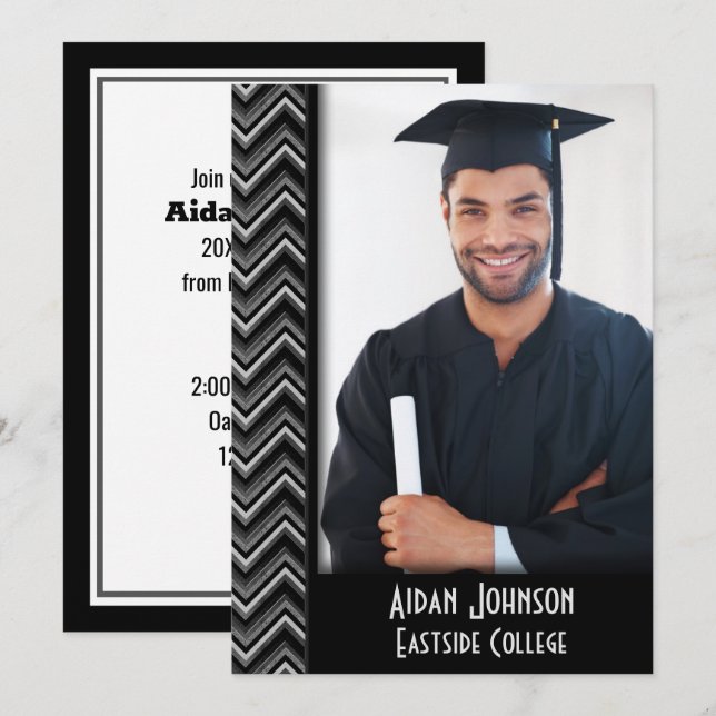 Invitación de Marco de Foto de Graduación Chevron (Anverso / Reverso)