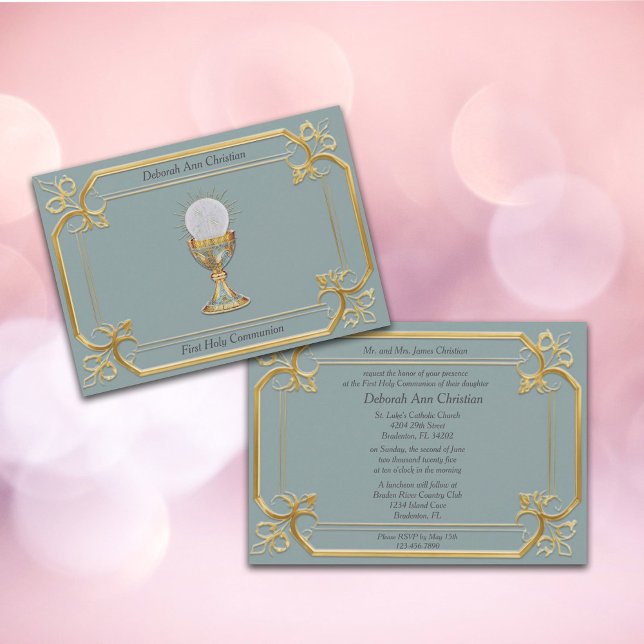 Invitación de marco dorado de cáliz Eucaristía (Subido por el creador)
