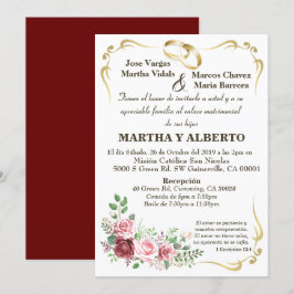 Invitación de marco dorado moderno floral de Borgo