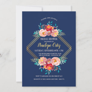 Invitación de marco floral dorado