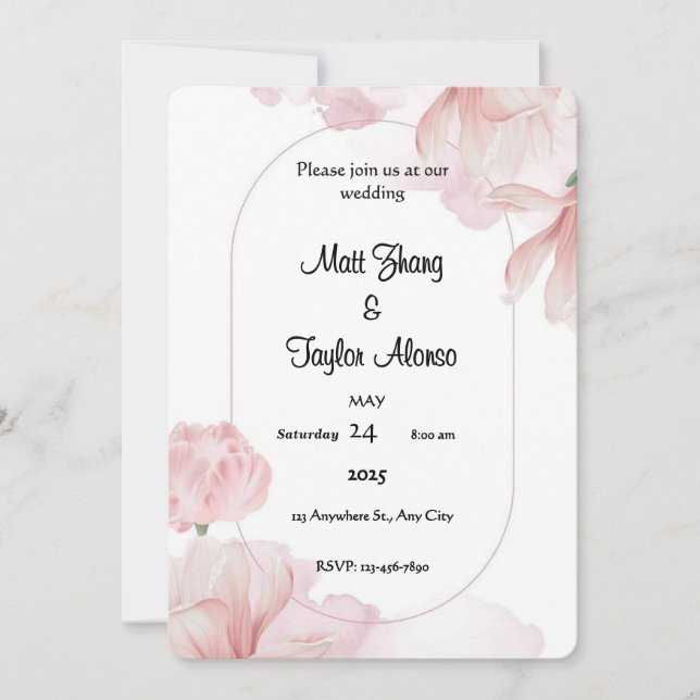 Invitación de Marco Floral Rosa Suave (Anverso)