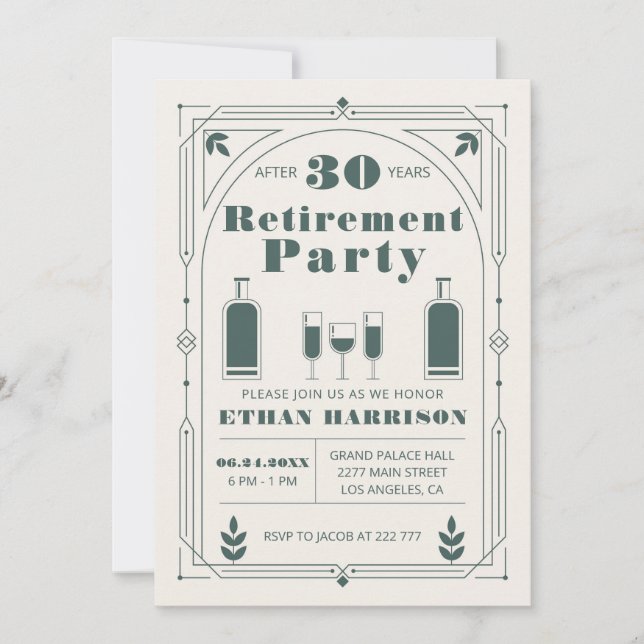 Invitación de marco verde Art Deco (Anverso)