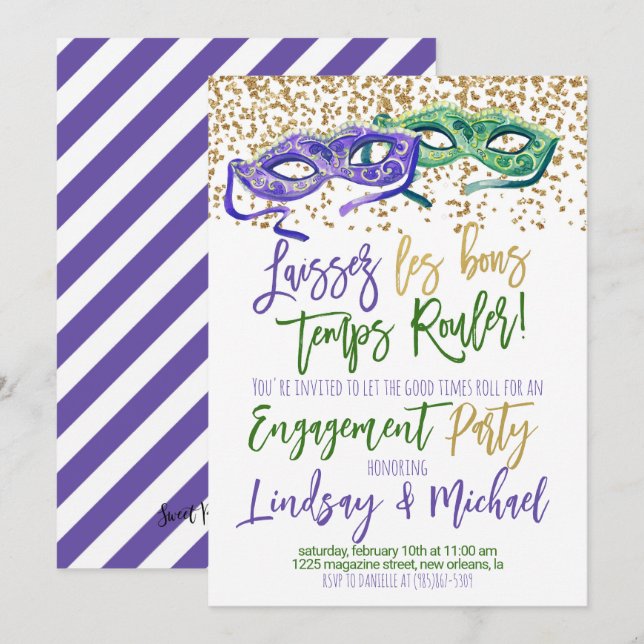 Invitación de Mardi Gras (Anverso / Reverso)