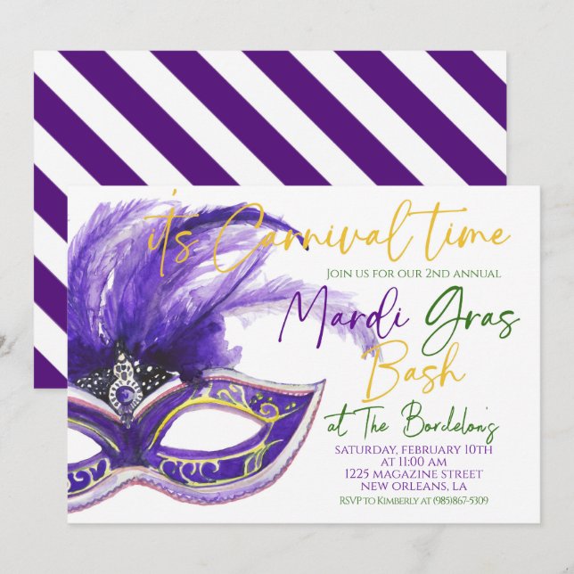 Invitación de Mardi Gras (Anverso / Reverso)