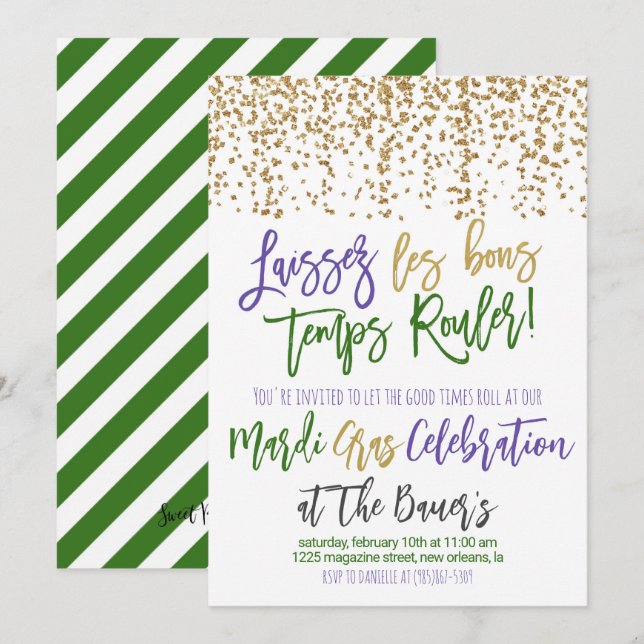 Invitación de Mardi Gras (Anverso / Reverso)