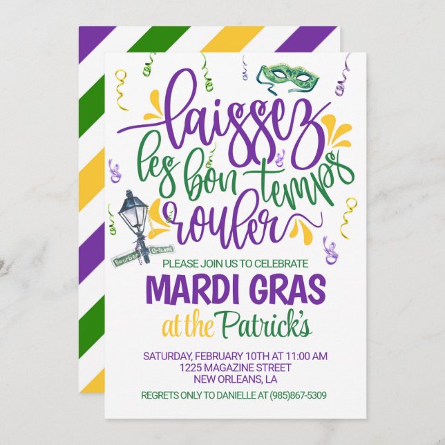 Invitación de Mardi Gras (Anverso / Reverso)