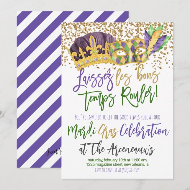 Invitación de Mardi Gras (Anverso / Reverso)