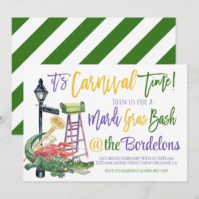 Invitación de Mardi Gras (Anverso / Reverso)