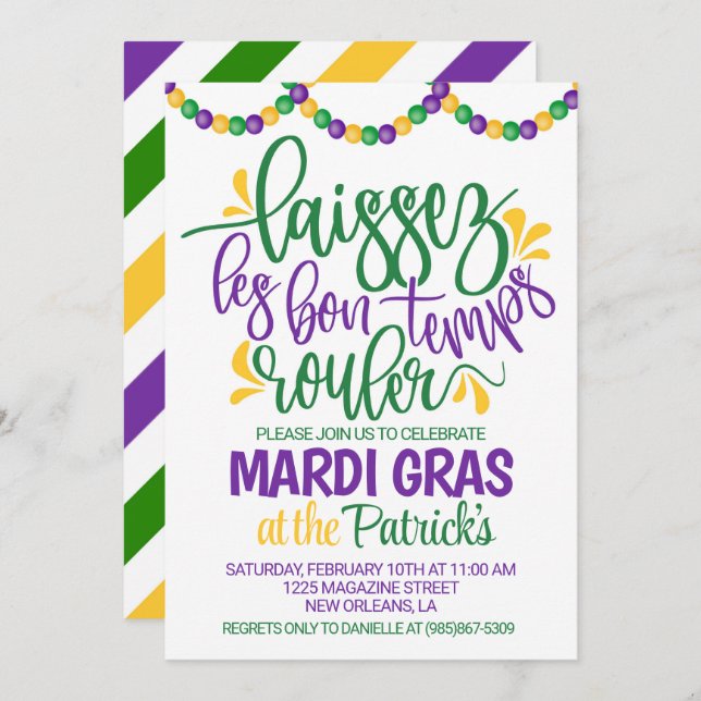 Invitación de Mardi Gras (Anverso / Reverso)