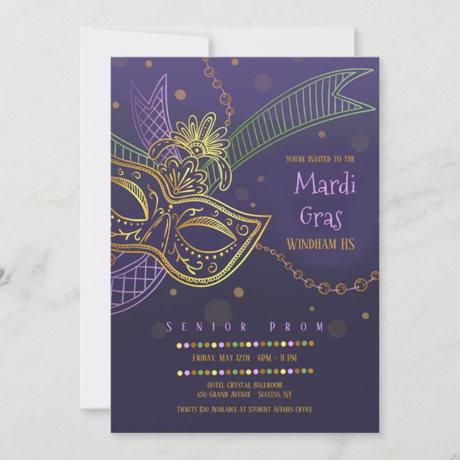 Invitación de Mardi Gras Prom (Anverso)
