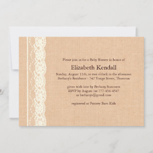 Invitación de marfil de Baby Shower del cordón y