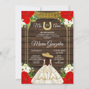 Invitación de Marfil de Madera Mexicana Charro Mis