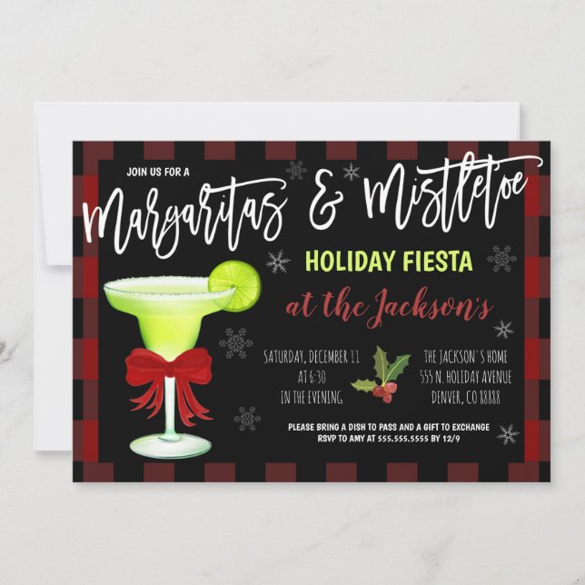 Invitación de Margaritas y Navidades Mistletoe (Anverso)