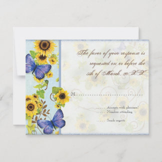 Invitación de mariposa azul girasol giratoria flor
