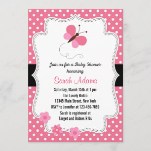 Invitación de mariposa Baby Shower rosada