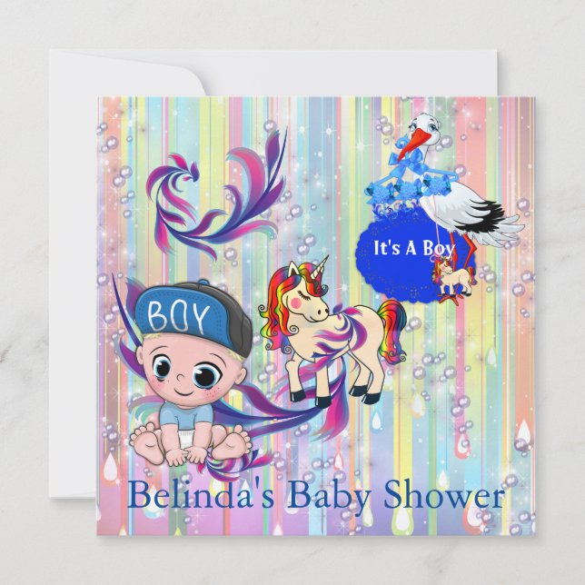 Invitación de Mariposa Burbujas y Unicornios para  (Anverso)