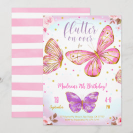 Invitación de mariposa con acuarela rosa