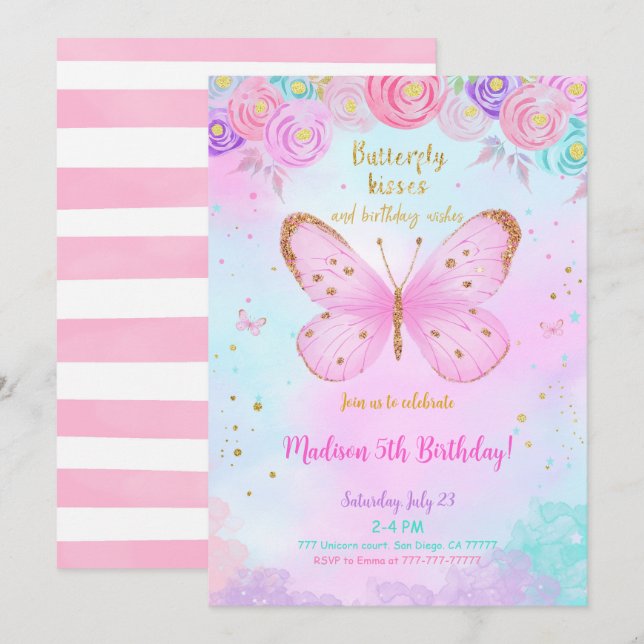 Invitación de Mariposa de Color de Agua (Anverso / Reverso)