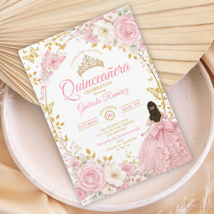 Invitación de Mariposa Dorada Quinceañera Rosa Son