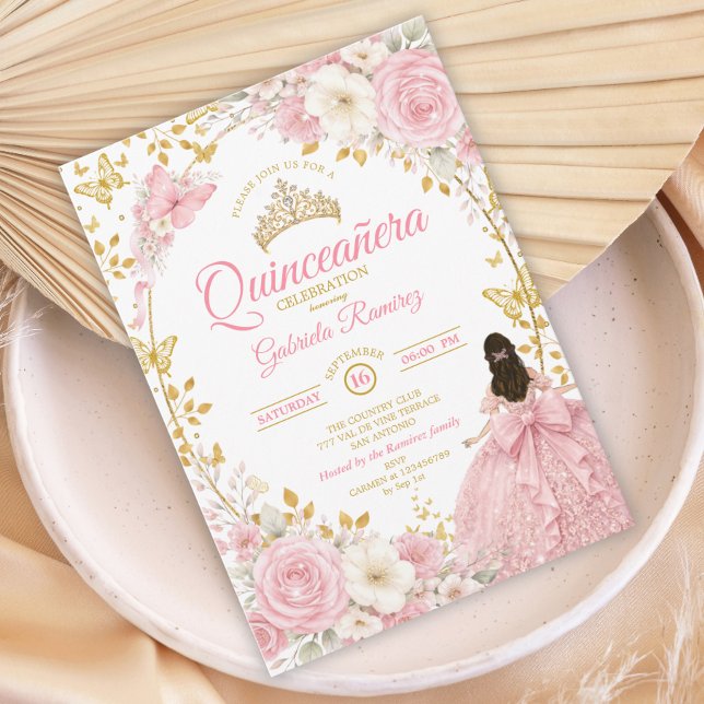Invitación de Mariposa Dorada Quinceañera Rosa Son (Subido por el creador)