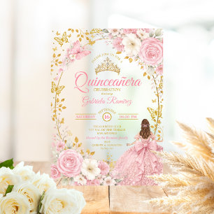 Invitación de Mariposa Dorada Quinceañera Rosa Son