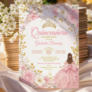 Invitación de Mariposa Dorada Quinceañera Rosa Son