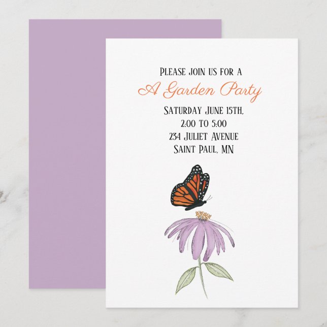 Invitación de mariposa en flor de cono (Anverso / Reverso)