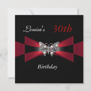 Invitación de mariposa negra roja para cumpleaños