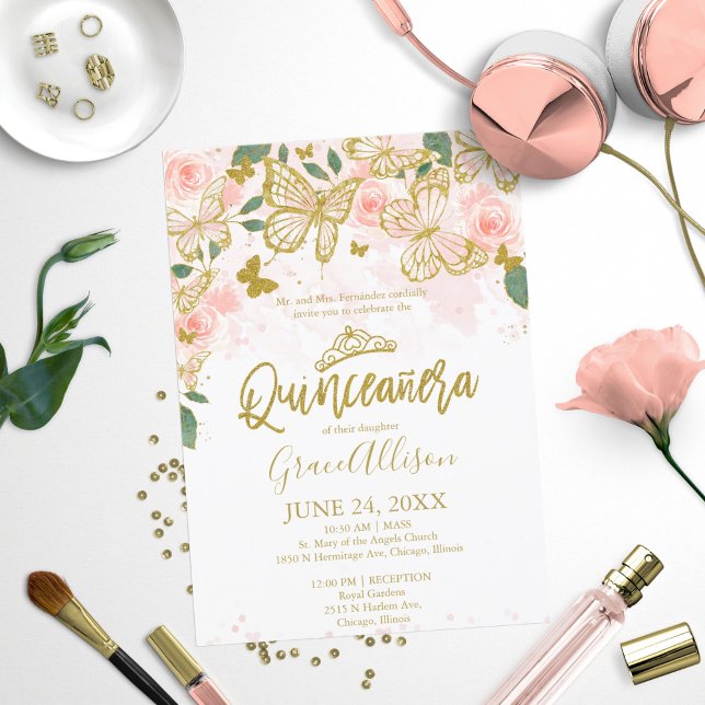 Invitación de mariposa Quinceañera bilingüe  (Subido por el creador)