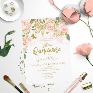 Invitación de Mariposa Quinceañera con Redacción e