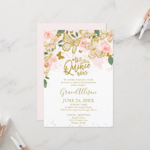 Invitación de mariposa Quinceanera texto en inglés