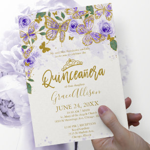 Invitación de mariposa Quinceanera texto en inglés