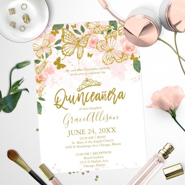 Invitación de mariposa Quinceanera texto en inglés (Subido por el creador)