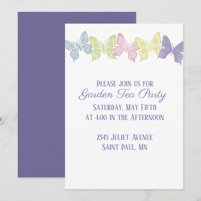 Invitación de Mariposas Pastel 13 cm x 18 cm (Anverso / Reverso)