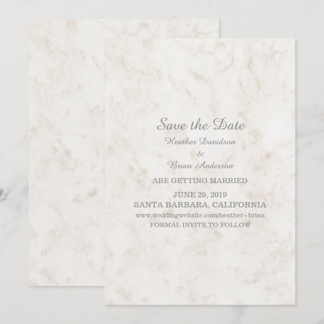 Invitación de mármol beige elegante para guardar l (Anverso / Reverso)