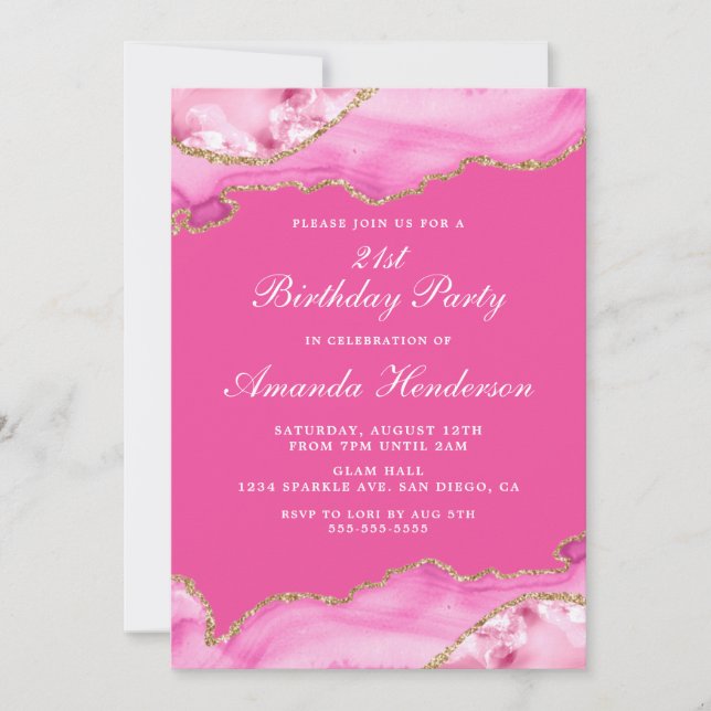 Invitación de mármol de ágata rosa y dorada (Anverso)