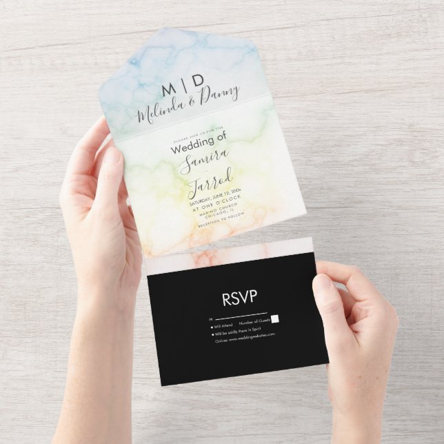 Invitación de mármol de arcoíris colorido todo en  (desgarro)