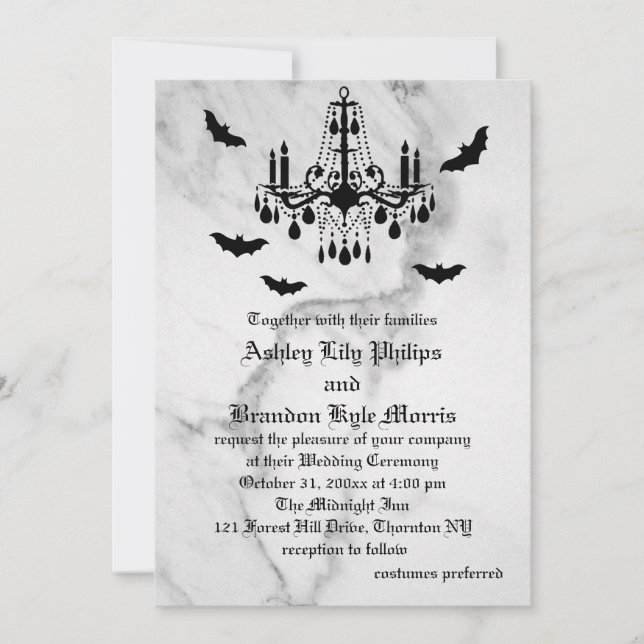 Invitación de mármol de la boda de Halloween (Anverso)