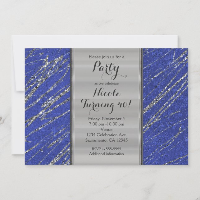 Invitación de mármol de rayas modernas de glamour  (Anverso)