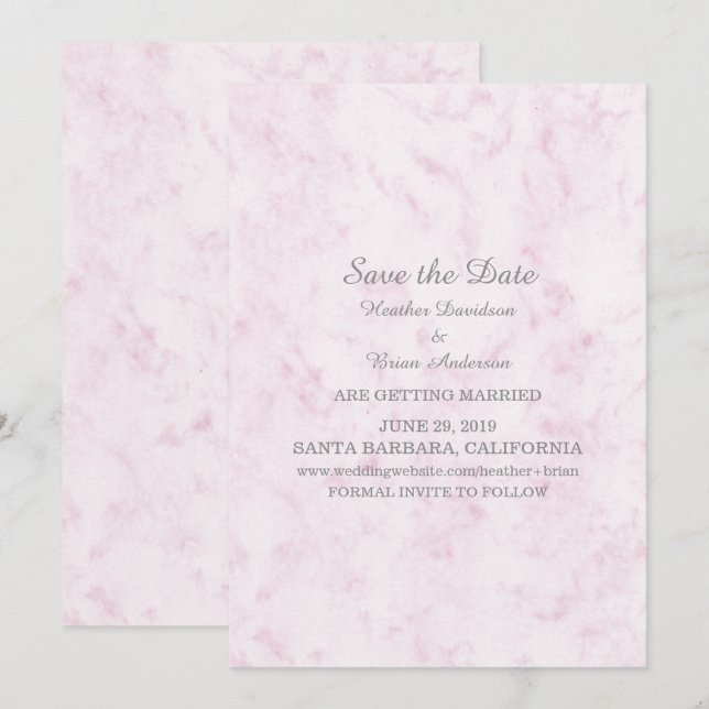 Invitación de mármol elegante rosa para guardar la (Anverso / Reverso)
