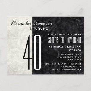Invitación de mármol negro y blanco para cumpleaño