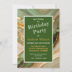 Invitación de mármol verde y dorado
