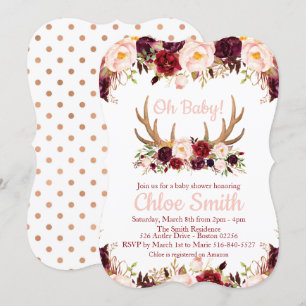 Invitación de Marsala Floral Antler Baby Shower