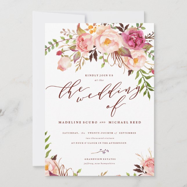 Invitación de Marsala y Boho Boda Jardín de Oro (Anverso)