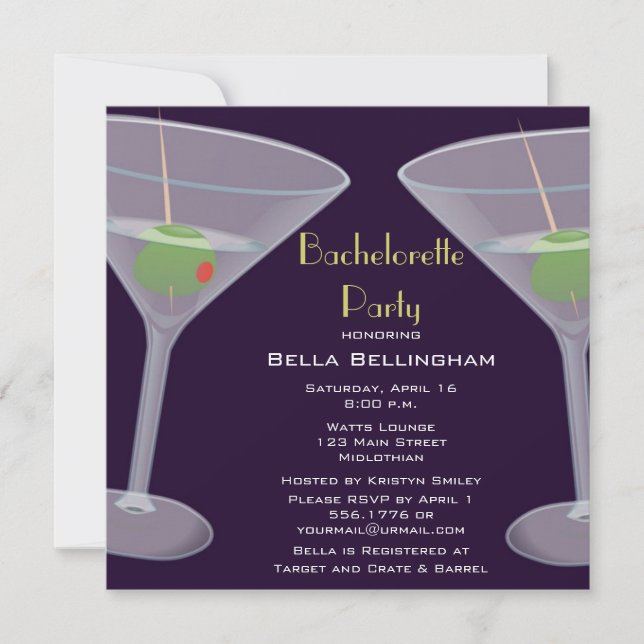 Invitación de Martini a la Bachelorette Party (Anverso)