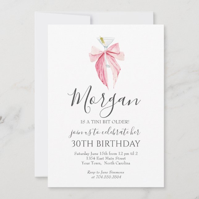 Invitación de Martini con lazo ROSA Un Poco Más Ma (Anverso)