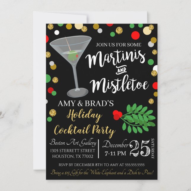 Invitación De Martinis Y Navidades Mistletoe (Anverso)